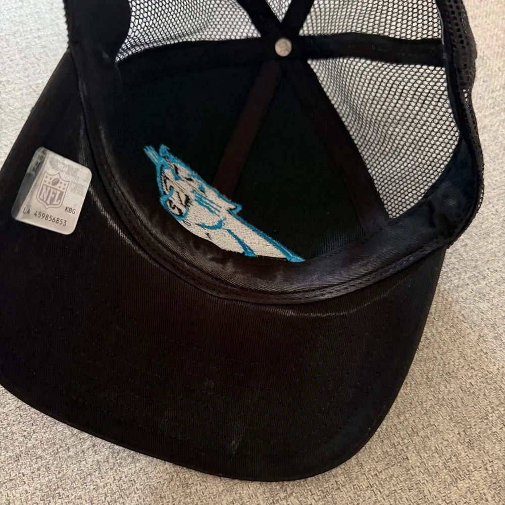 North Carolina NC Panthers Black Trucker Hat with Teal Logo 47 signed autograph